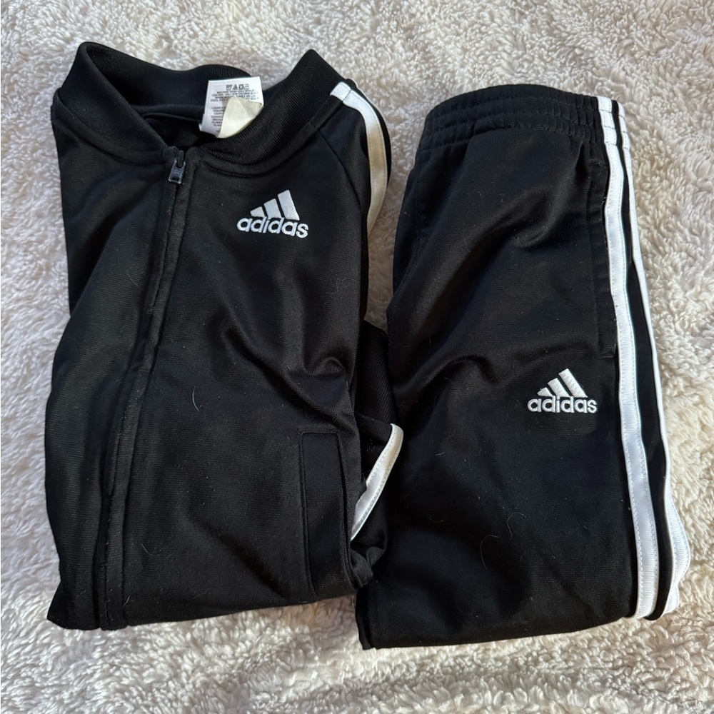 Adidas Kids Black Jacket with White Stripes